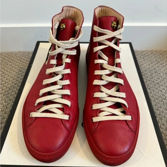 Gucci Red Leather Panther High Top Sneakers